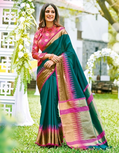 Sarisha Tender Green Wedding Wear Cotton Saree