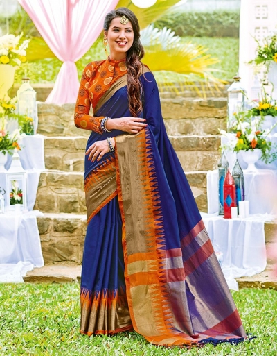 Sarissa Sapphire Blue Wedding Wear Cotton Saree