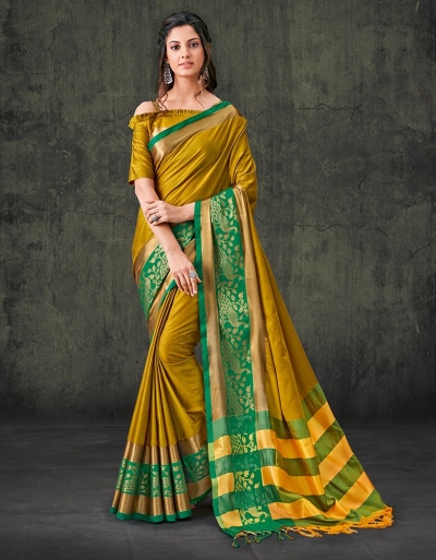 Zaarish Mustard Yellow Cotton Saree