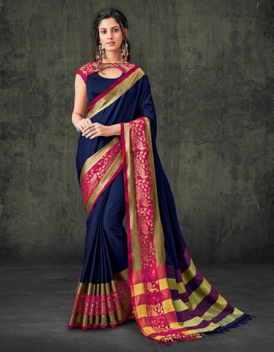 Zaarish Symphony Blue Cotton Saree