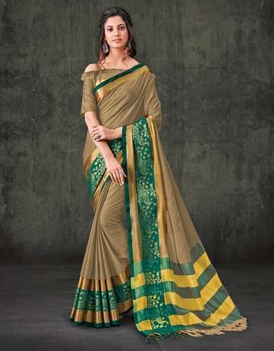 Zaarish Duskin Beige Cotton Wear Saree