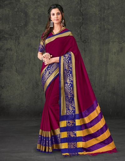 Zaarish Rosy Pink Cotton Saree