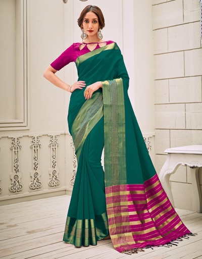 Aamilah Tender Green Festive wear cotton saree