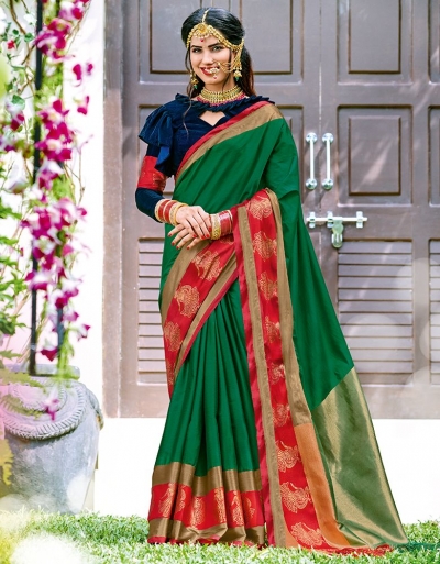 Afra Tender Green Wedding Wear Cotton Saree