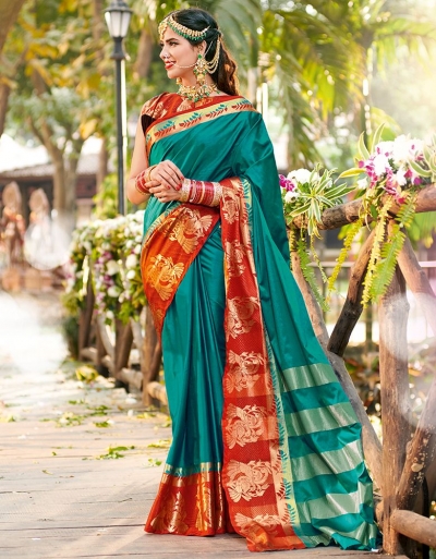 Saleha Tender Green Wedding Wear Cotton Saree
