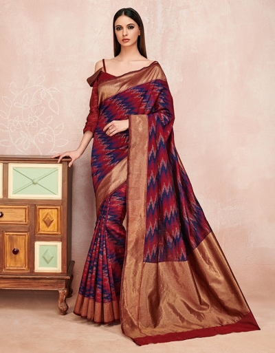 Zoya Currant Red Designer Wear Cotton Saree