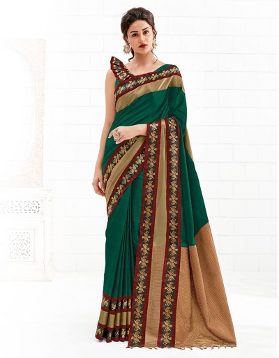 Chaitra Tender Green Festive Wear Cotton Saree