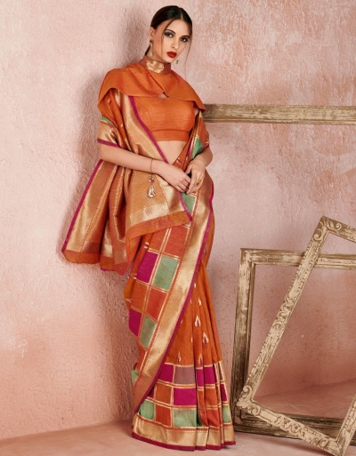 Kaya Tangy Orange Designer Wear Cotton Saree