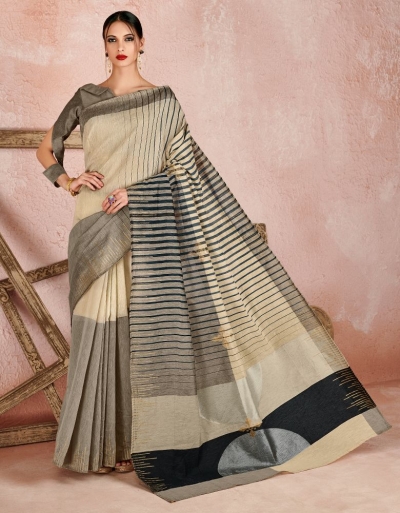 Kaya Duskin Beige Designer Wear Cotton Saree