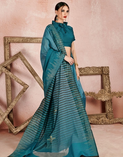 Kaya Aqua Blue Designer Wear Cotton Saree