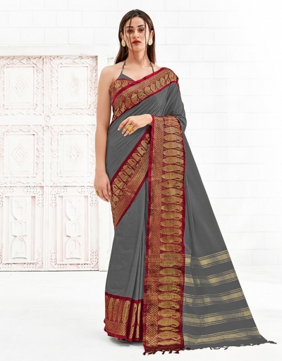 Reemika Smoky Grey Festive Wear Cotton Saree