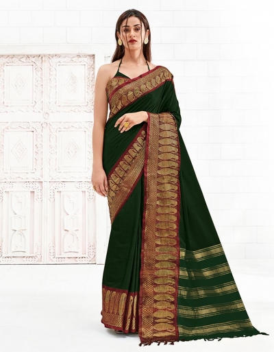 Reemika Emerald Green Festive Wear Cotton Saree