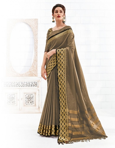 Bavitha Duskin Beige Festive Wear Cotton Saree