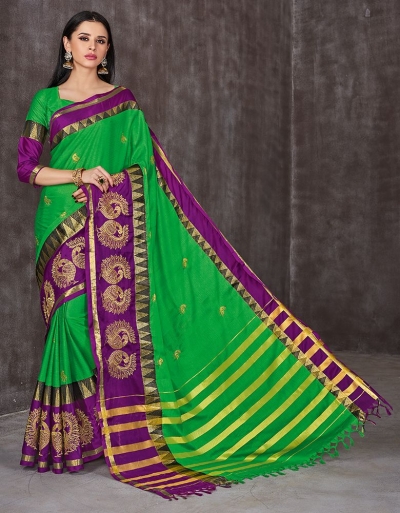 Anaika Mayuri Lush Green Festive Wear Cotton Saree