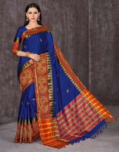 Anaika Mayuri Sapphire Blue Festive Wear Cotton Saree