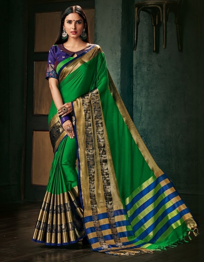 Amani Lush Green Wedding Wear Cotton Saree