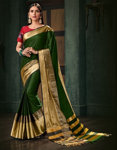 Amani Olive Green Wedding Wear Cotton Saree