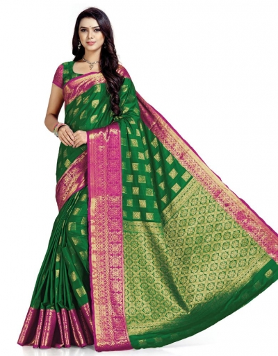 Paneri Lush Green Wedding  Wear Cotton Saree    Saree
