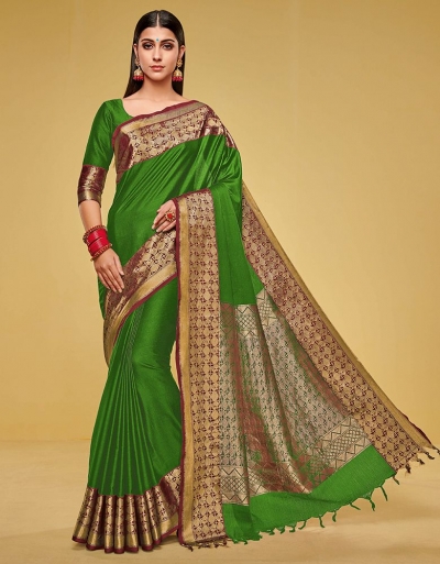 Kanisha Lush Green Cotton Saree