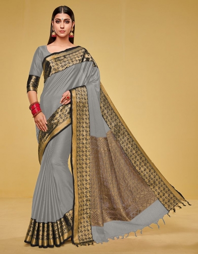 Kanisha Ash Grey Cotton Saree