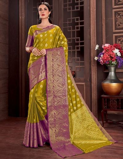 Ziana Sunshine Yellow Cotton Saree