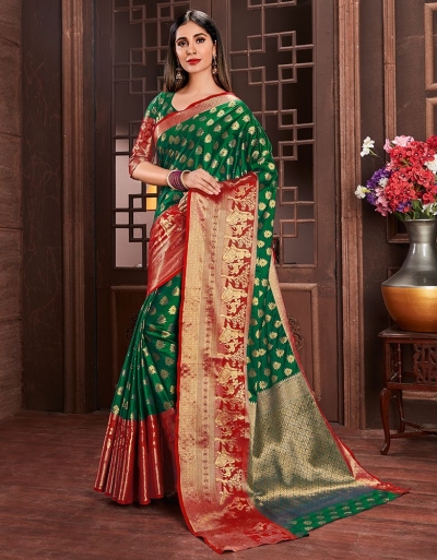 Ziana Tender Green Party Wear Cotton Saree
