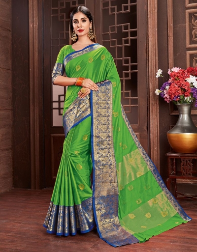 Ashra Lush Green Cotton Saree