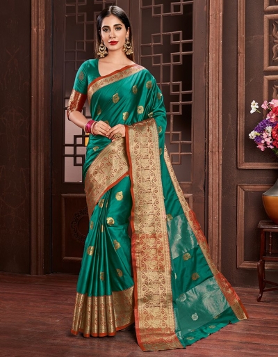 Ashraa Tender Green Cotton Saree