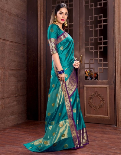 Ashra Azure Green Cotton Saree