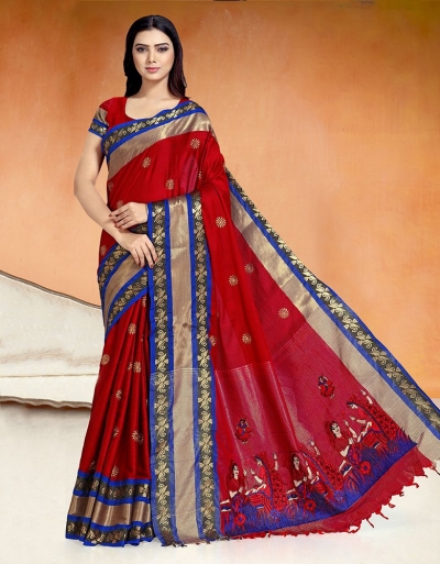 Chaitra Kala Currant Red Cotton Saree