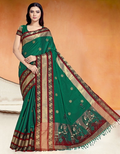 Chaitra Kala Tender Green Cotton Saree