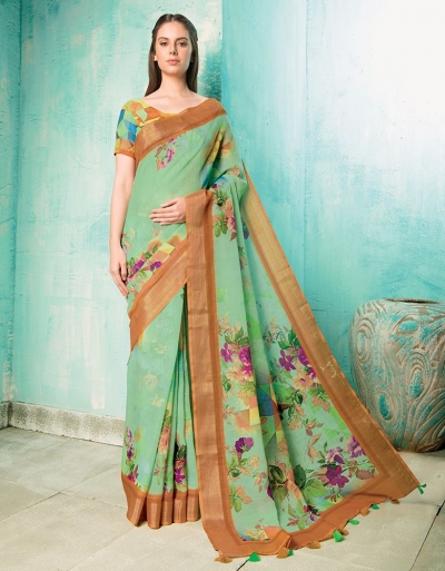 Neisha Light Green Linen Printed Saree