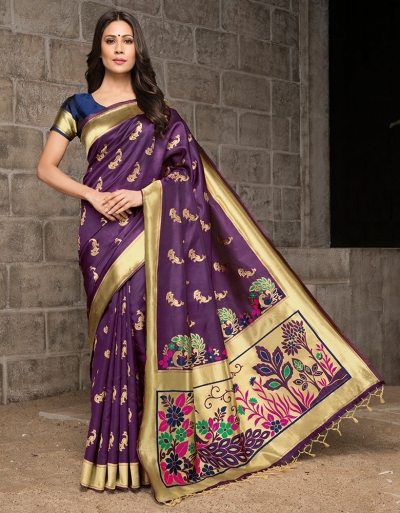 Mayil Weaved Peacock Motif Purple Saree