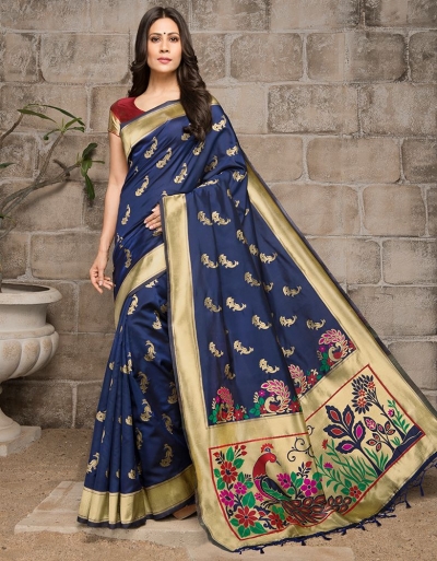 Mayil Peacock Motif Deep Blue Saree