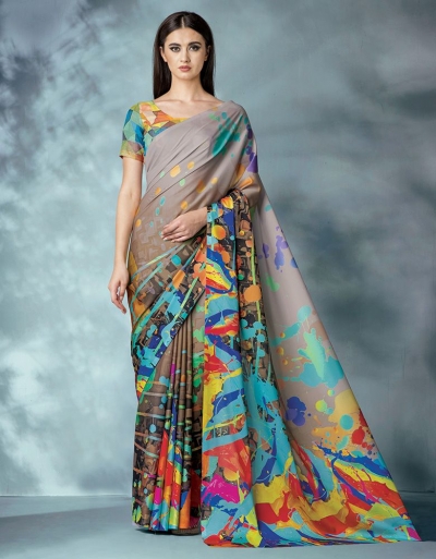 Inara Digital Printed Beige Saree