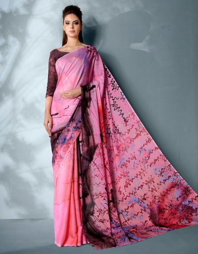 Ziva Digtal Printed Thistle Pink Saree