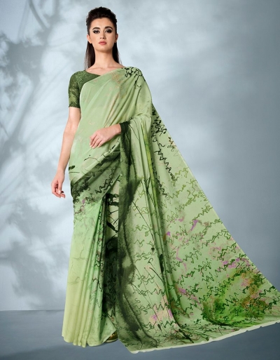 Ziva Digital Printed Lush Green Saree