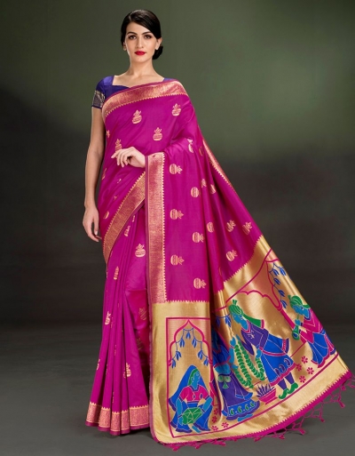 Regal Kalash Motif Rani Pink Saree