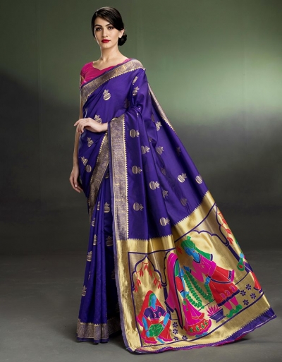 Regal Kalash Motif Royal Blue Saree