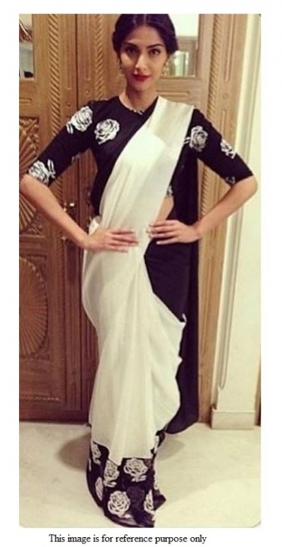 Bollywood Sonam Kapoor Off white and black georgette saree