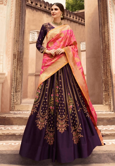 purple taffeta a line lehenga choli 1001