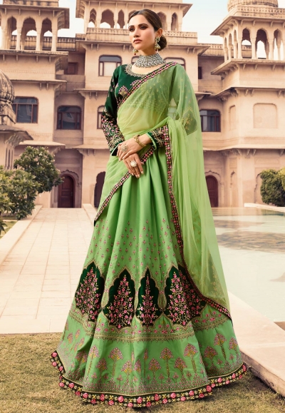 green barfi silk a line lehenga choli 1004