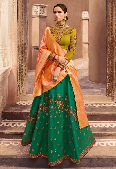 green taffeta embroidered lehenga choli 1002