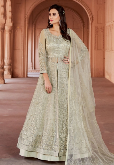 light green net indo western lehenga choli 1623