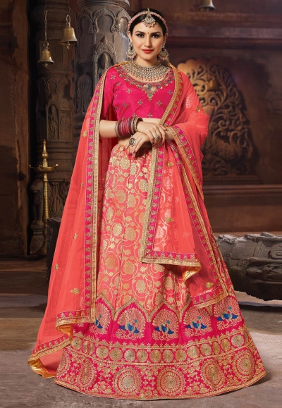 pink silk circular lehenga choli 1001