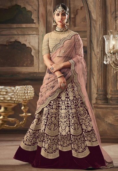 maroon velvet a line lehenga choli 10004B