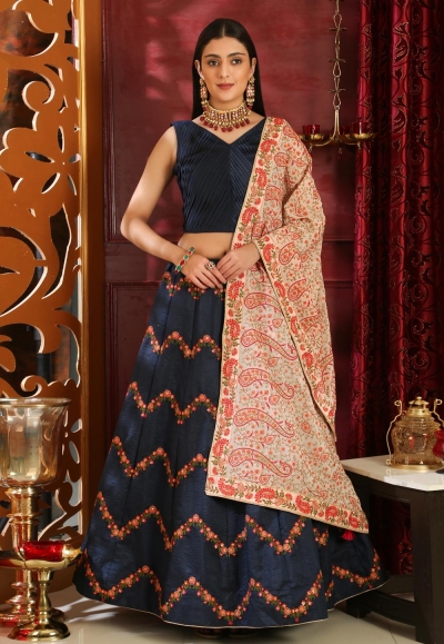 navy blue silk lehenga choli 1046