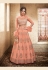 peach net lehenga choli with frilled neckline and sleeve 28005