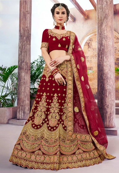 maroon velvet circular lehenga choli 4001