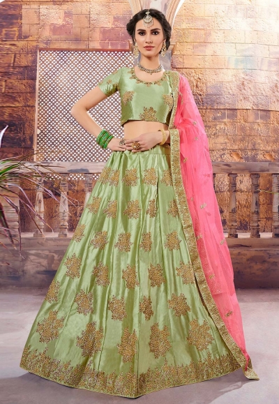 light green satin circular lehenga choli 4006